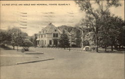 US Post Office and World War Memorial Fishers Island, NY Postcard Postcard