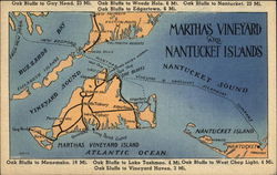 Map of Martha's Vineyard and Nantucket Islands Massachusetts Maps Postcard Postcard