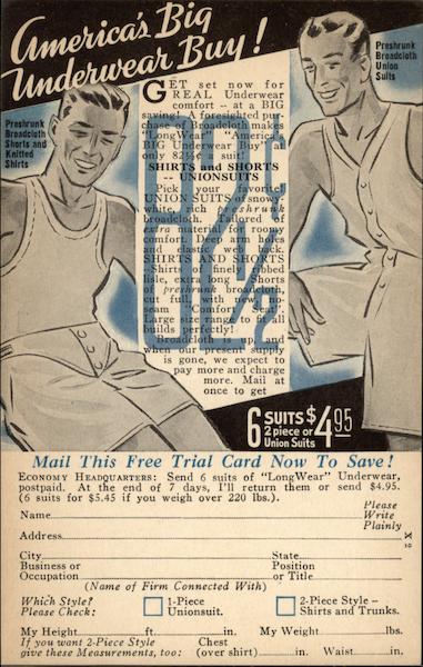 America's Big Underwear Buy! Economy Headquarters, New Process Company Warren Pennsylvania