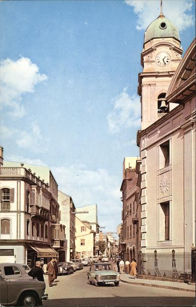 Main Street with Roman Catholic Church Gibraltar, Gibraltar Spain