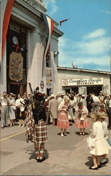 Bagpiper Greets Tourists Arriving Aboard Canadian Pacific Steamers Victoria BC Canada