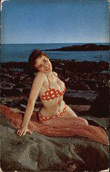 Woman in Red and White Polka Dot Bikini Swimsuits & Pinup Postcard Postcard