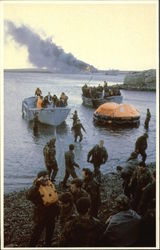 Survivors Come Ashore at Bluff Cove as 'Sir Galahad' Burns Military Postcard Postcard