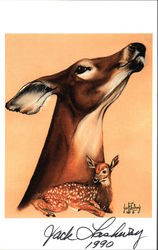 Whitetail Doe and Fawn by Jack Lashway Pleasant Valley, NY Art Postcard Postcard