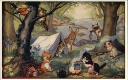 Kittens' Camp Dressed Animals Postcard Postcard