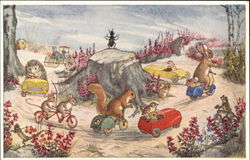 "Here We Go Round The Roundabout" by Molly Brett Dressed Animals Postcard Postcard