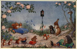 "At The Traffic Lights" by Molly Brett Dressed Animals Postcard Postcard