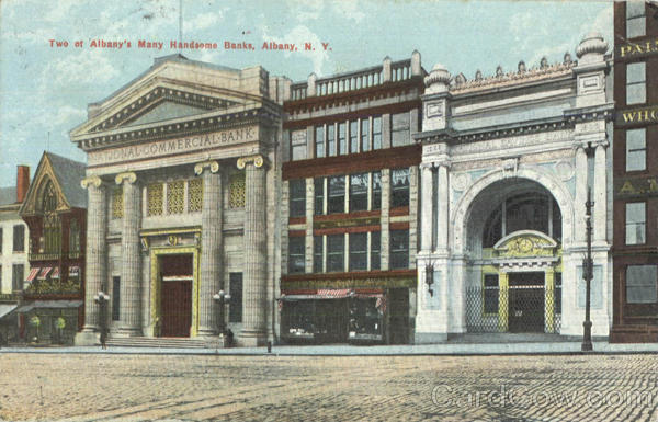 Two Of Albany's Many Handsome Banks, Washington Park New York