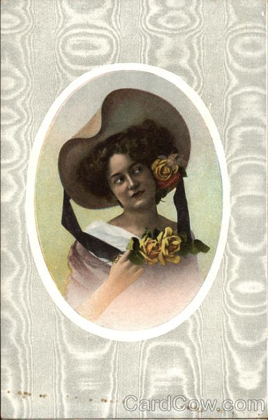 Woman Wearing Hat and Purple Dress with Roses Women