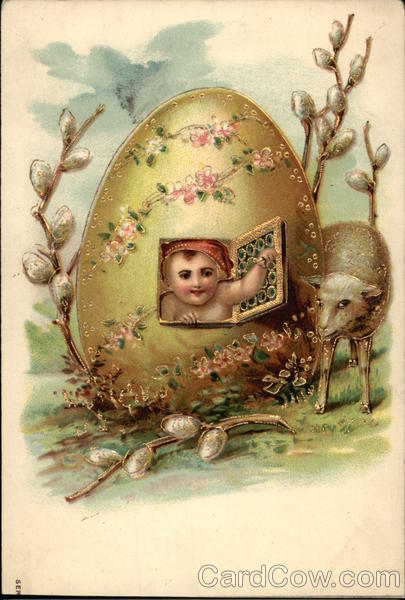 Boy in Easter Egg House with Lamb With Children