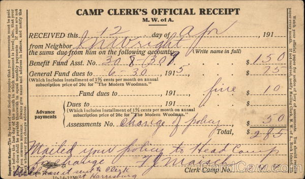 W. W. of A Receipt Fraternal