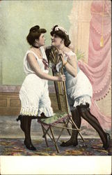 Two Women Posing Undergarments Postcard