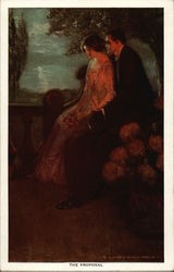 A Couple sitting on a garden bench in the moonlight Postcard