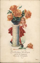 Little Girl With Vase of Roses Postcard