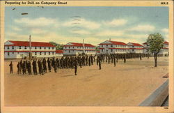 Preparing for Drill on Company Street World War II Postcard Postcard