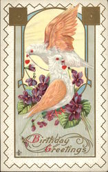 Birthday Greetings with Doves and Violets Postcard