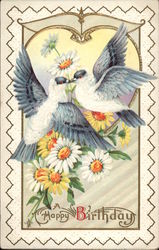 A Happy Birthday, With Turtledoves and Flowers Postcard