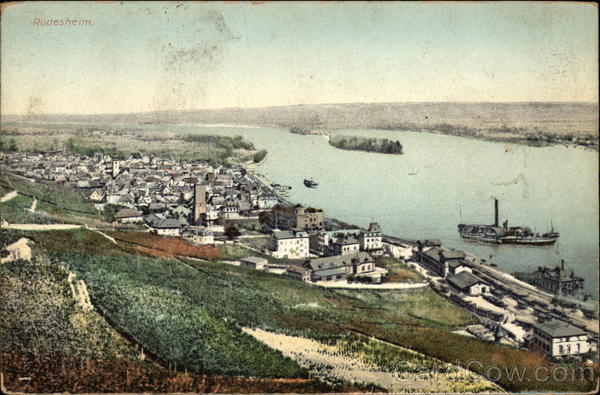View of Town and River Rhine Rudesheim Germany
