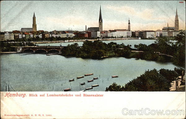 View of Lombartsbrucke and Binnenalster Hamburg Germany
