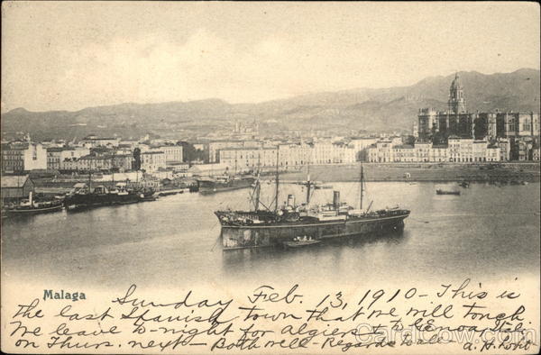 View of Town and Shoreline Malaga Spain