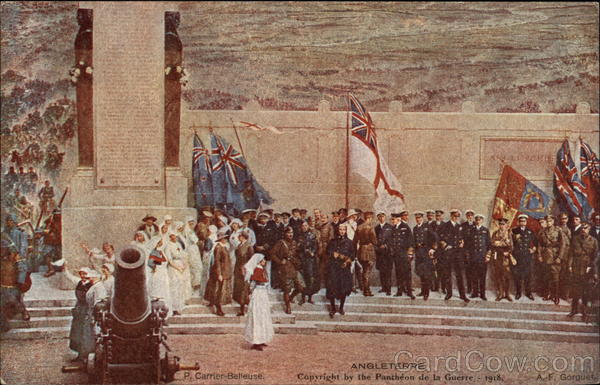 British Nurses and Soldiers at a War Memorial United Kingdom