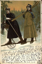 Two Women Skiing Postcard