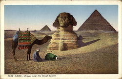 Prayer Near the Great Sphinx Cairo, Egypt Africa Postcard Postcard