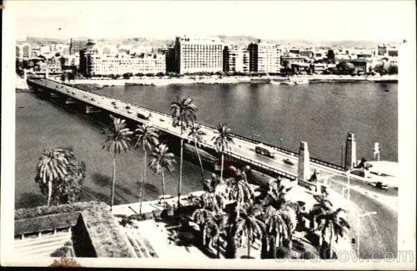 Tahrir Nile Bridge and Shepheards and Semiramis Hotels Cairo Egypt