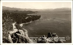 Highway, Zephyr Cove and Shore Line of Lake as Seen From Summit of Cave Rock Postcard