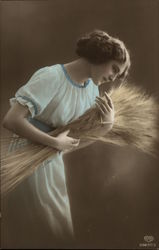 Portrait of Woman with Wheat Postcard