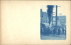 Men and Steam Powered Fire Pump Cyanotypes Postcard Postcard