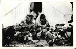 Eskimos Drilling Ivory and Making Mukluks Native Americana Postcard Postcard