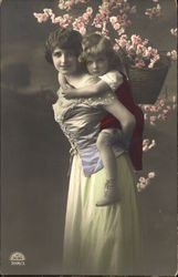 Woman Piggybacking Child Postcard