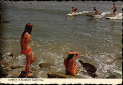 Surfing in Southern California Surfing and Waterskiing Postcard Postcard