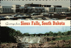 Costello Terminal Building, and Upper and Lower Falls, Big Sioux River Postcard