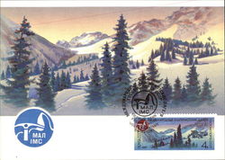Snow Covered Moutains With Pine Trees Postcard