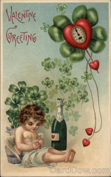 Cupid with Clock and Champagne Bottle