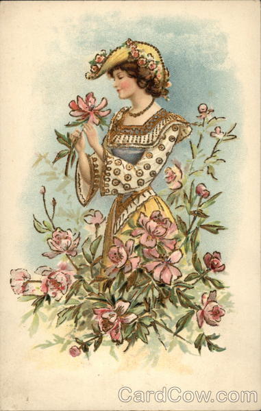 Woman surrounded by pink flowers Women