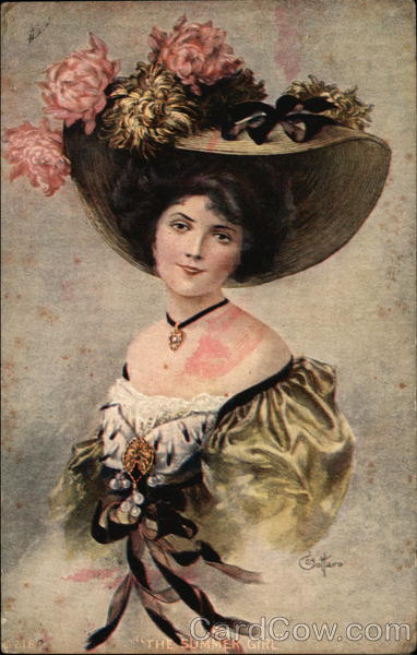 Woman with Large Hat with Flowers Women