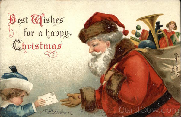 Santa and Child with Letter Ellen Clapsaddle Santa Claus