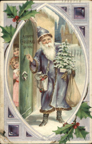 Santa and Children Hiding Behind Door Santa Claus