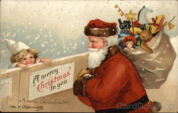 Santa with Sack of Toys and Child Santa Claus