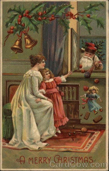 A Merry Christmas - Santa with Mother and Child Santa Claus