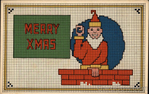 Merry Xmas - Santa and Chimney Needlepoint Style Santa Claus