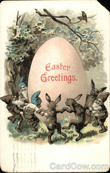 Easter Greetings - Rabbits, Gnomes and Egg With Bunnies