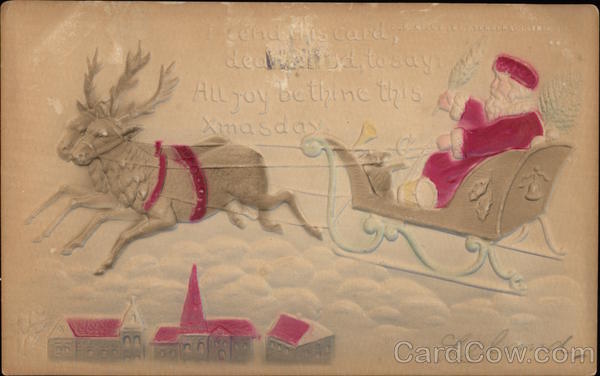 Santa with Sleigh and Reindeer Santa Claus