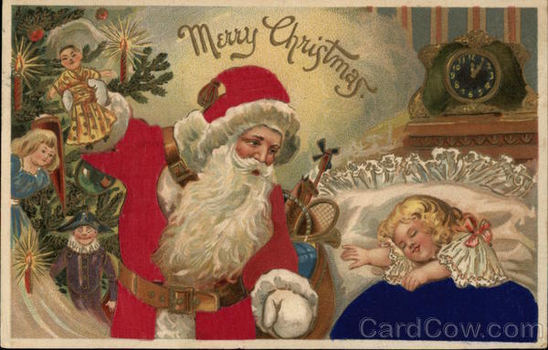 Santa with Sleeping Girl Santa Claus