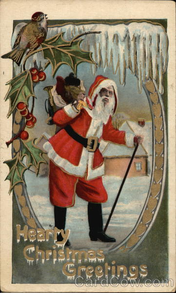 Hearty Christmas Greetings - Black Santa Santa Claus