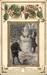 Children Building Snow Santa Postcard