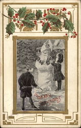 Children Building Snow Santa Postcard